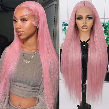 13x6 Glueless Lace Front Wig Natural Hairline Synthetic Hair